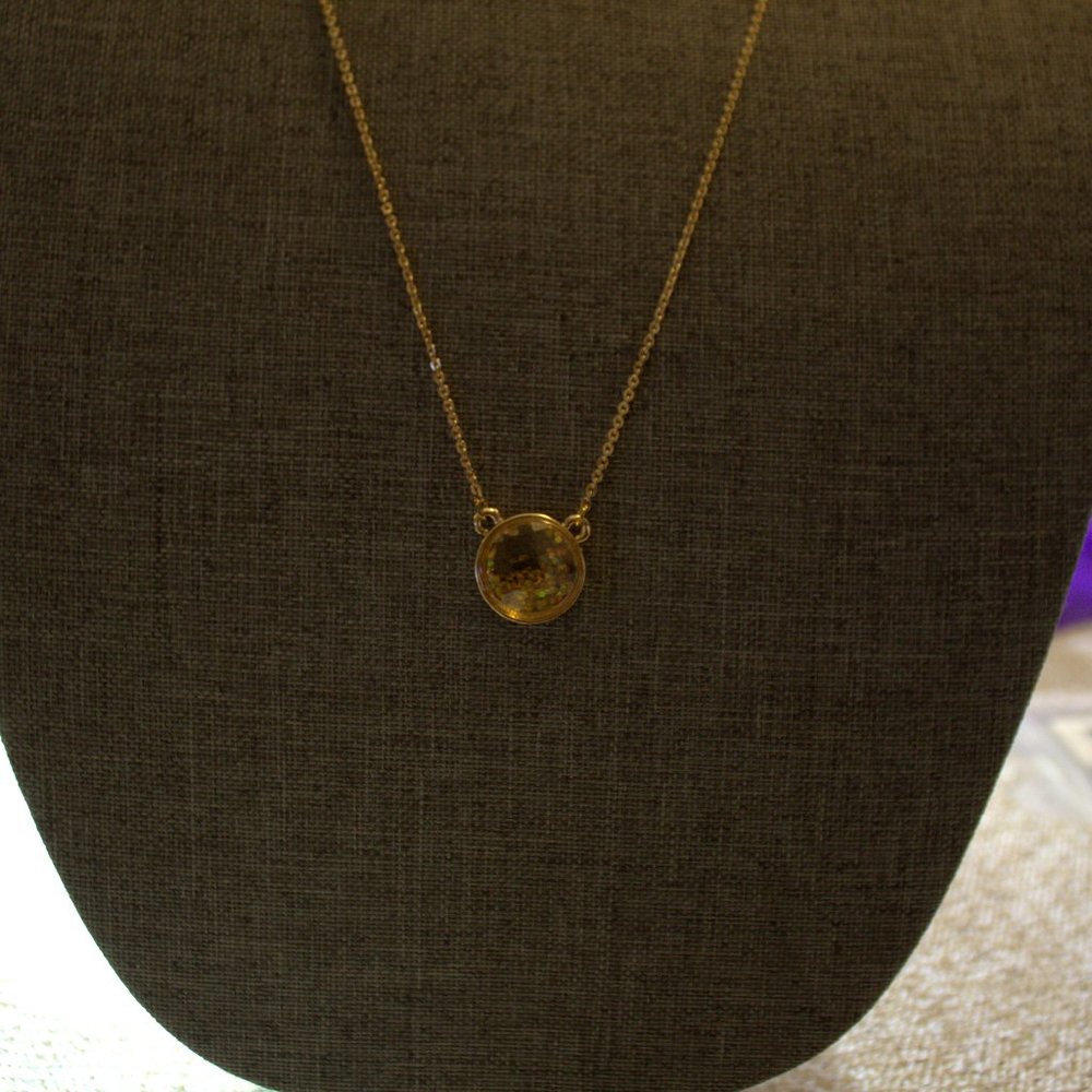 Gold Gennaro Necklace with Brown Glitter Gemstone